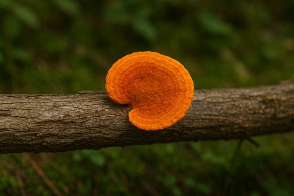 Champignon orange sur bois mort