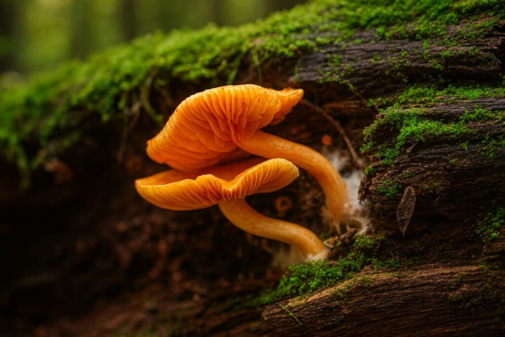 Champignon orange sur bois mort