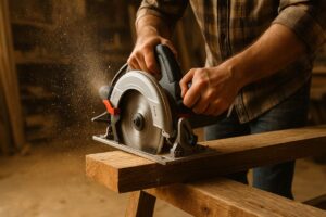 une Scie circulaire qui coupe le bois