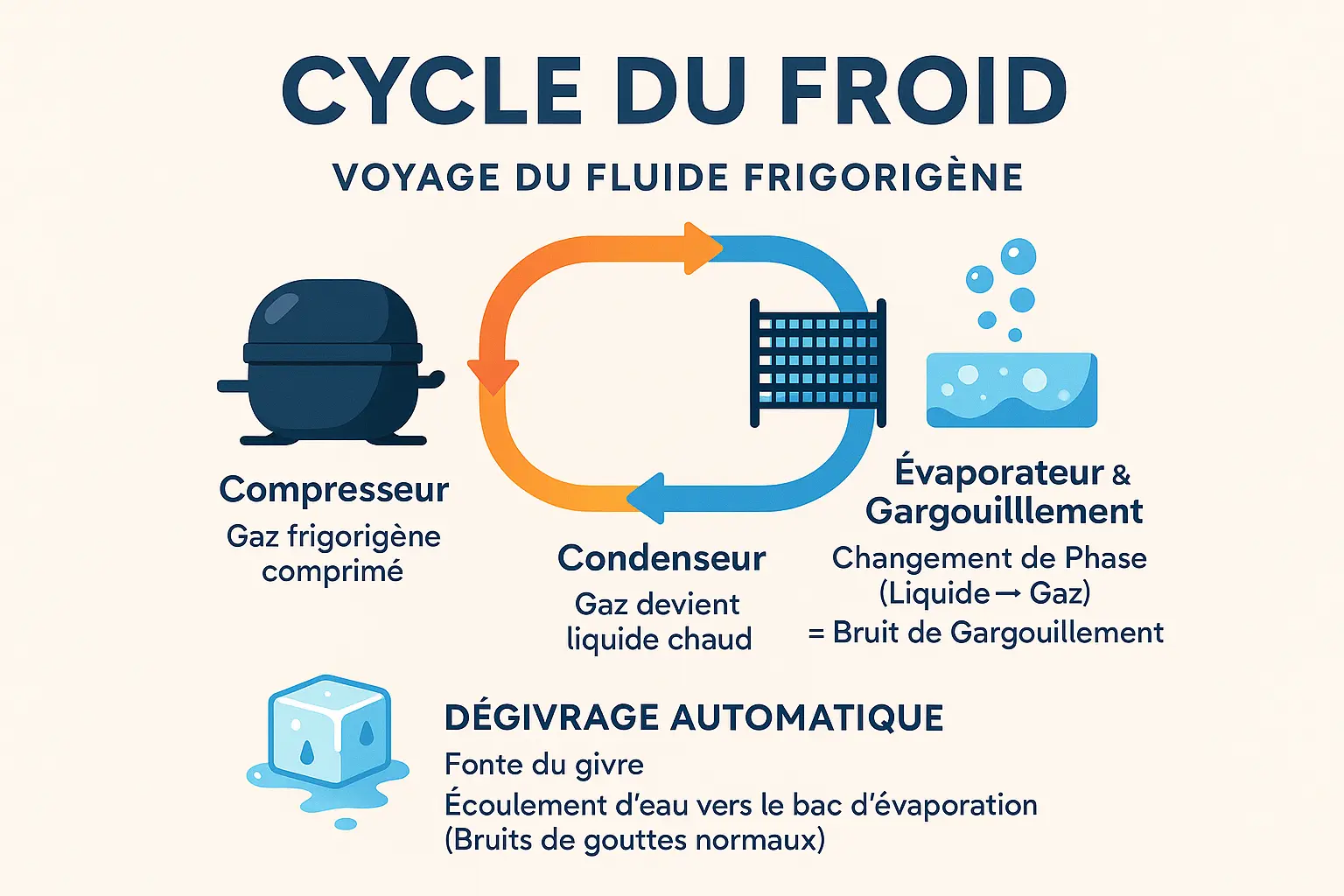 Schéma du <strong>circuit de fluide frigorigène</strong> dans un frigo »></p>
<h3 id=