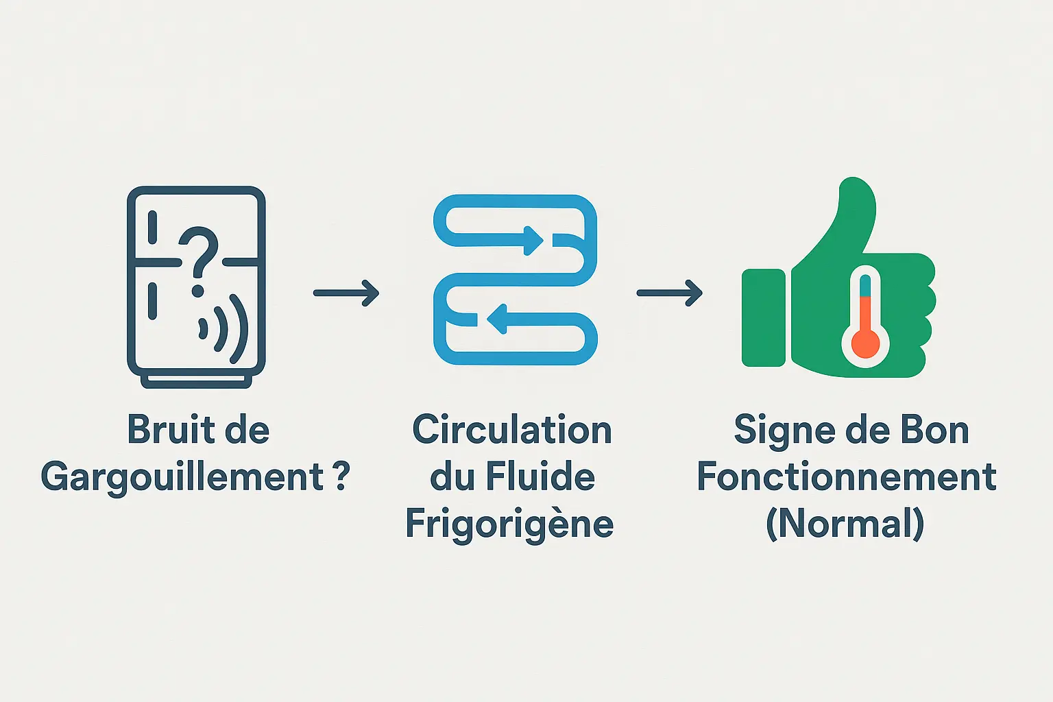 Schéma montrant les différents bruits normaux d'un frigo