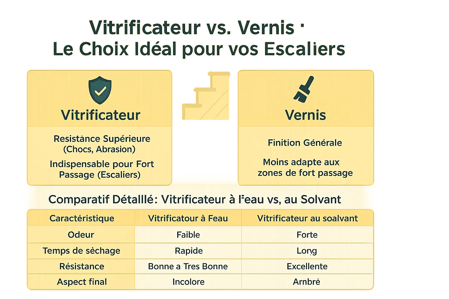 Comparatif visuel entre vitrificateur à l'eau et au solvant pour escaliers en bois