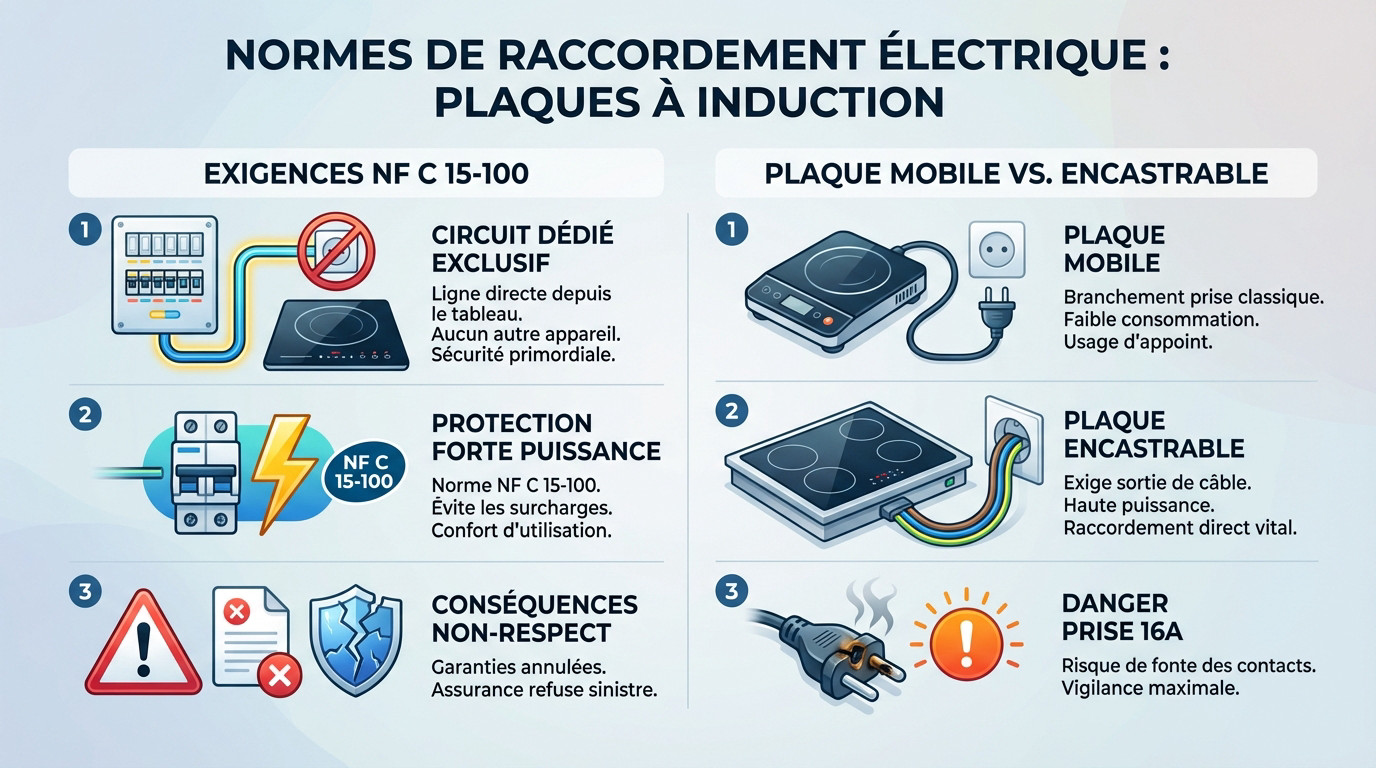 Schéma des normes de raccordement électrique pour plaques à induction