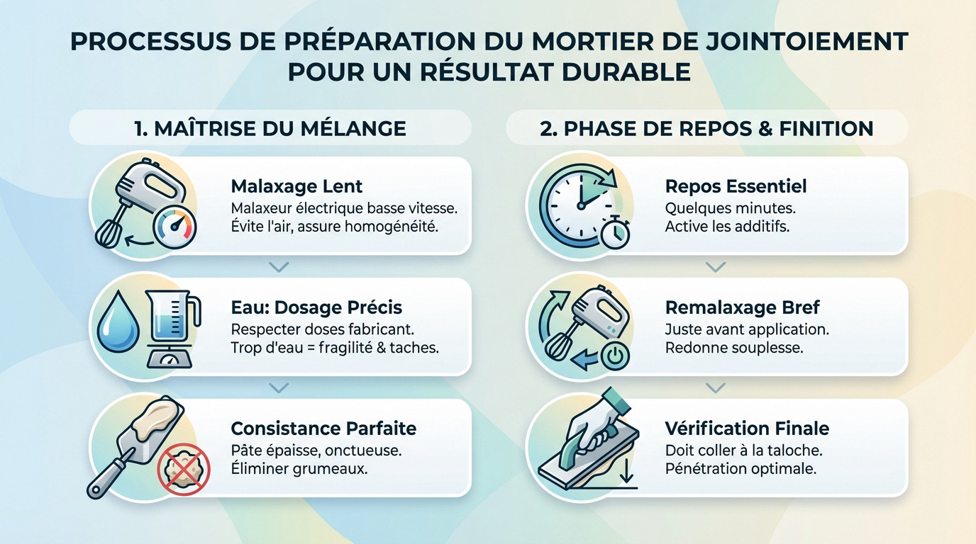 Préparation du mortier de jointoiement extérieur avec un malaxeur électrique