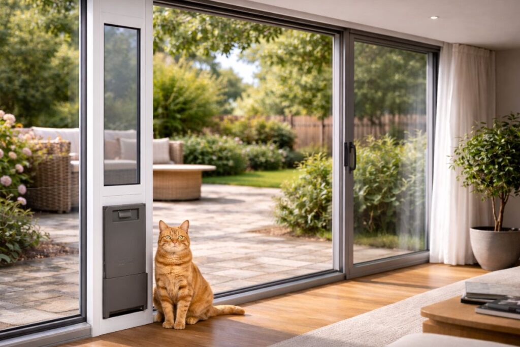 Une chatière sur une baie vitrée sans percer