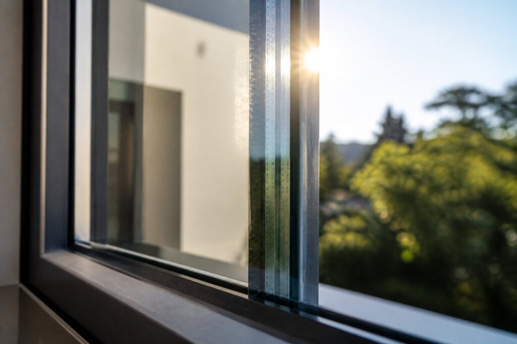 détail double vitrage moderne et soleil